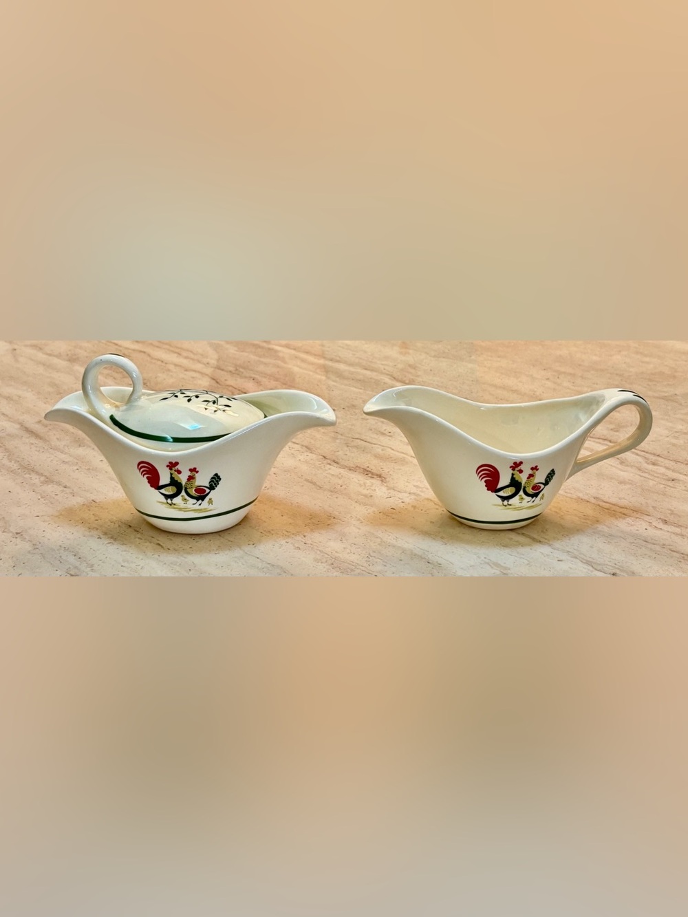Vintage Steubenville Horizon Creamer & Covered Sugar Bowl Set, MCM-1950 Ceramic